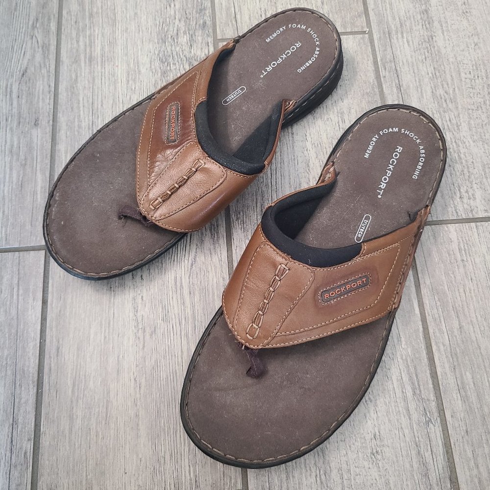 Rockport men's thong sandals memory foam shock absorbing brown size 13